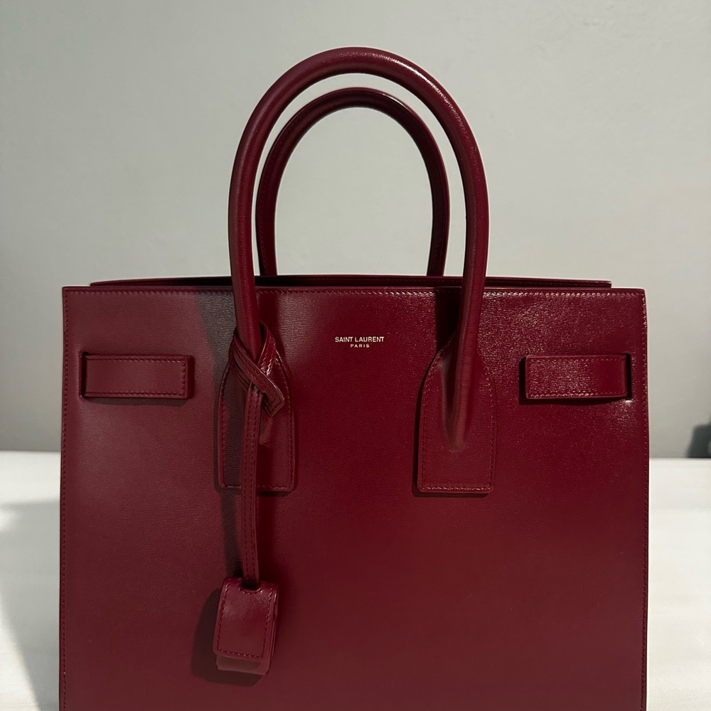 Saint Laurent Burgundy Leather Satchel